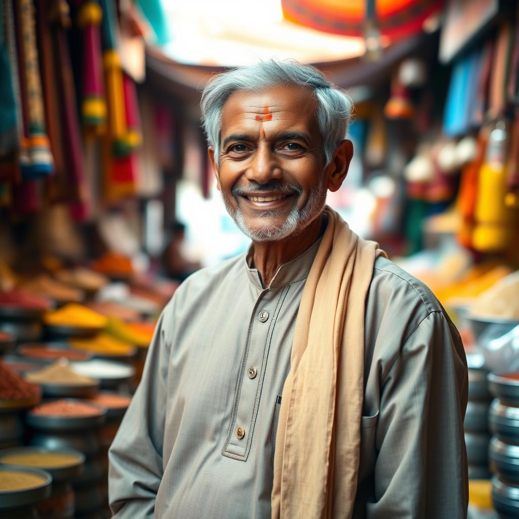 A portrait of an older Indian gentleman, showcasing his wisdom and experience