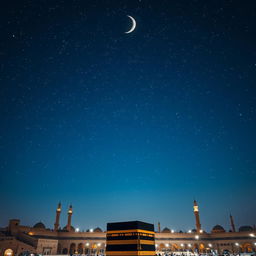 A breathtaking nighttime scene over the city of Makkah, showcasing a star-filled sky