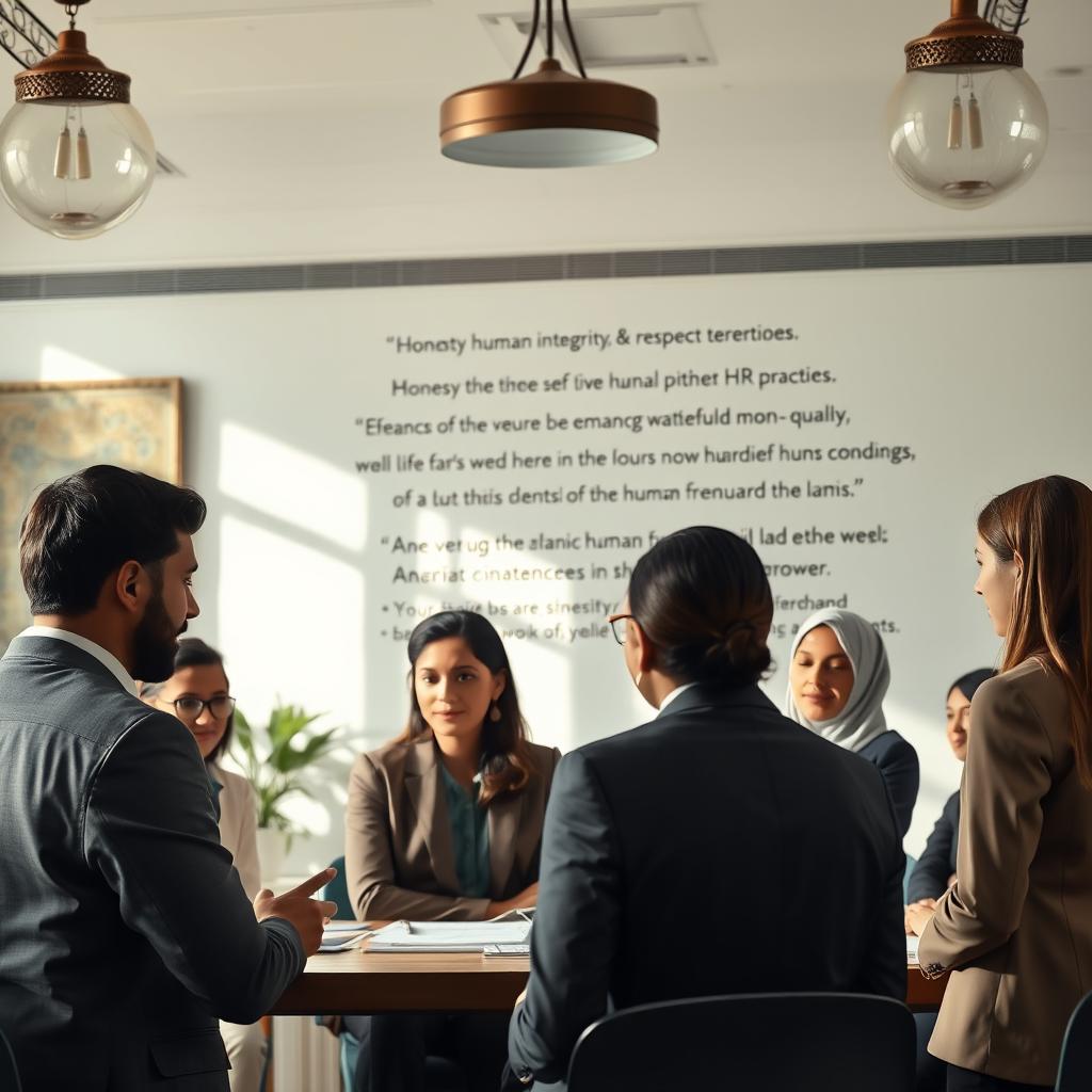 A serene office environment emphasizing Islamic Human Resource Management principles