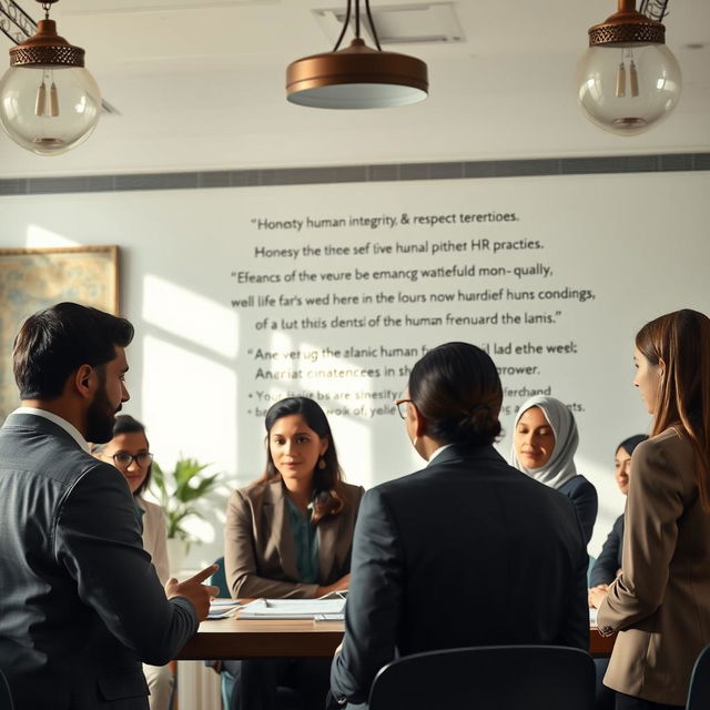 A serene office environment emphasizing Islamic Human Resource Management principles