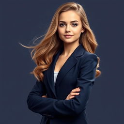 A stunningly beautiful girl standing confidently, wearing a stylish and elegantly tailored suit