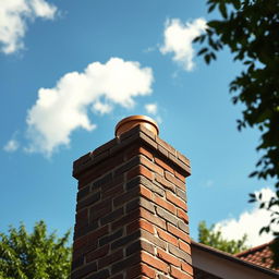 A detailed view of a brick chimney standing at a height of 1 meter, showcasing the intricate texture of the bricks and the traditional design of the chimney