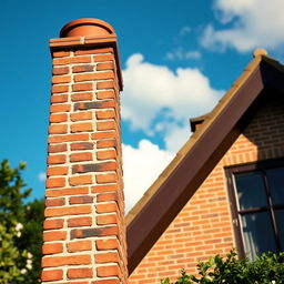 A detailed view of a brick chimney standing at a height of 1 meter, showcasing the intricate texture of the bricks and the traditional design of the chimney