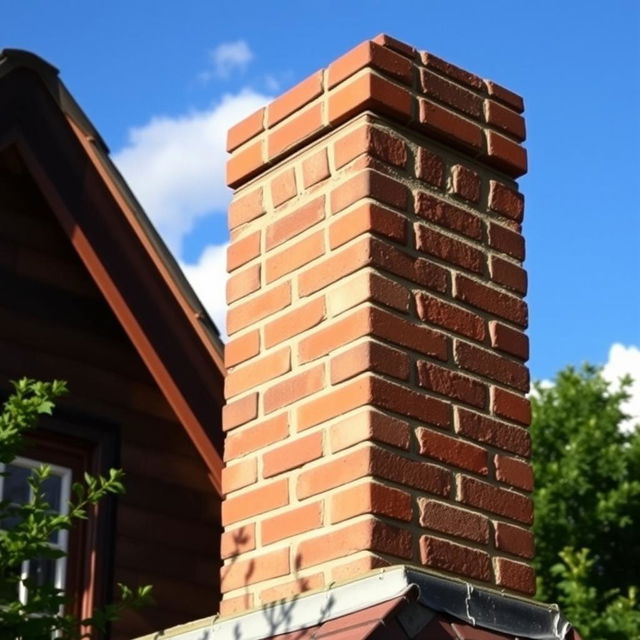 A detailed view of a brick chimney standing at a height of 1 meter, showcasing the intricate texture of the bricks and the traditional design of the chimney