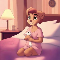 This is a high-quality digital art depicting Nala, a character in the style of Disney, in her pyjamas