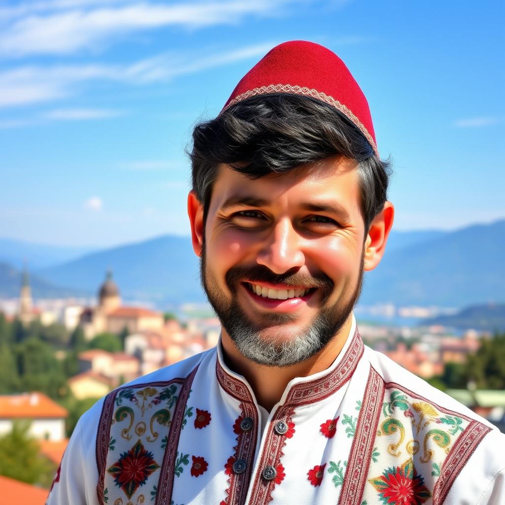A portrait of a Bosnian man in traditional attire, showcasing his cultural heritage