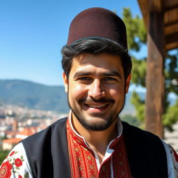 A portrait of a Bosnian man in traditional attire, showcasing his cultural heritage