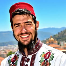 A portrait of a Bosnian man in traditional attire, showcasing his cultural heritage