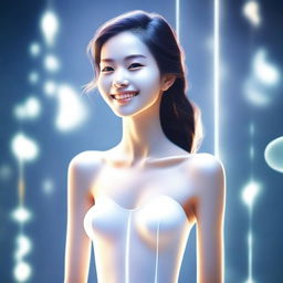 A high-resolution digital art piece showcasing a slim girl embodying dopamine