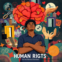 A powerful and thought-provoking illustration showcasing the intersection of human rights and mental disorder