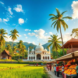 A vibrant depiction of Kota Sigli, Indonesia, highlighting its stunning natural beauty and local culture