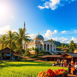 A vibrant depiction of Kota Sigli, Indonesia, highlighting its stunning natural beauty and local culture