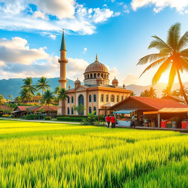 A vibrant depiction of Kota Sigli, Indonesia, highlighting its stunning natural beauty and local culture