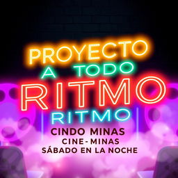An eye-catching neon promotional graphic for an event titled 'PROYECTO A TODO RITMO'