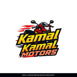 A logo design for 'Kamal Motors', a Bajaj 2 stock three-wheeler repair shop that also hosts racing competitions