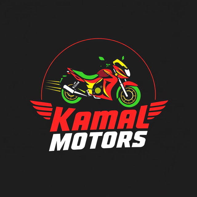 A logo design for 'Kamal Motors', a Bajaj 2 stock three-wheeler repair shop that also hosts racing competitions