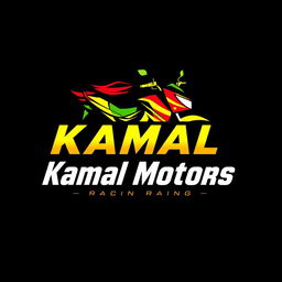 A logo design for 'Kamal Motors', a Bajaj 2 stock three-wheeler repair shop that also hosts racing competitions