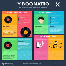 An informative infographic comparing the Baby Boomer, Generation X, Millennial, and Generation Z demographics