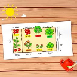 A beautifully illustrated layout plan for a mini garden on a piece of long bond paper