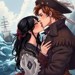 An illustration in manhwa style of a couple kissing