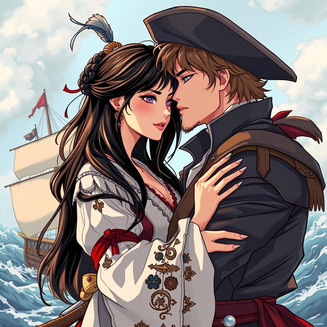 An illustration in manhwa style of a couple kissing