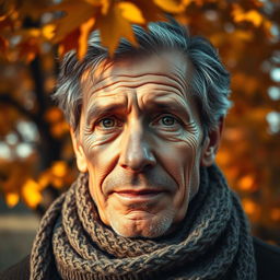 A realistic and expressive portrait of a human, focusing on the eyes, which exude a sense of wisdom and kindness