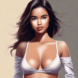 A high-quality digital art image displaying a young woman exuding sensuality and confidence