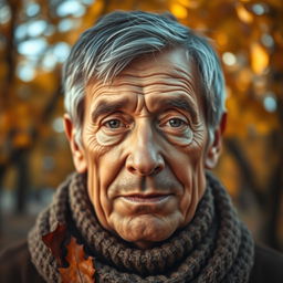 A realistic and expressive portrait of a human, focusing on the eyes, which exude a sense of wisdom and kindness