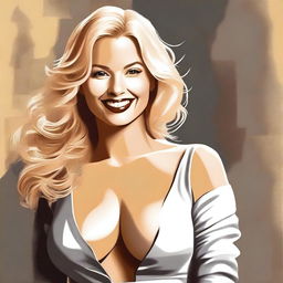 Generate a high-quality digital art piece featuring a blonde woman with a voluptuous figure