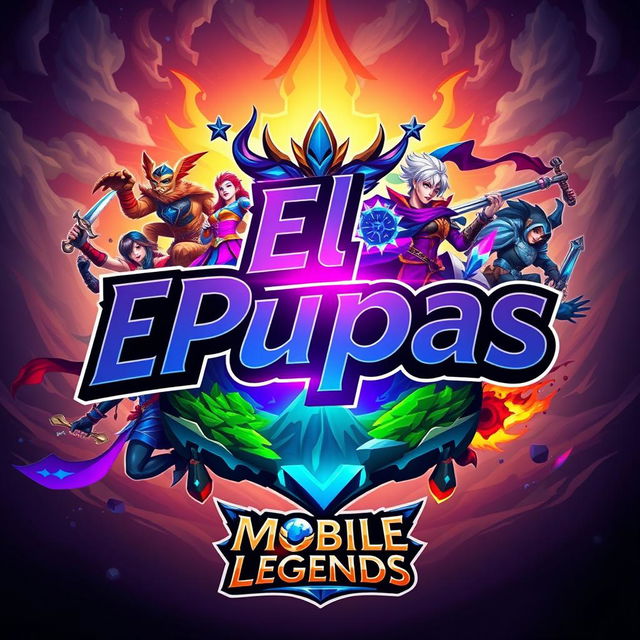 A vibrant and dynamic logo design that reads 'El Pupas' creatively integrated with elements inspired by the mobile game Mobile Legends