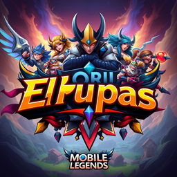 A vibrant and dynamic logo design that reads 'El Pupas' creatively integrated with elements inspired by the mobile game Mobile Legends
