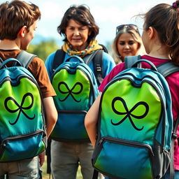 A group of young people with backpacks in an outdoor setting
