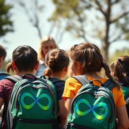A group of young people with backpacks in an outdoor setting