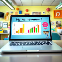 A funny and exaggerated business presentation displayed on a laptop screen, showcasing colorful and vibrant charts that depict amusing and outlandish achievements