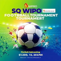 A vibrant and energetic poster showcasing SQ Wipro's first-ever football tournament