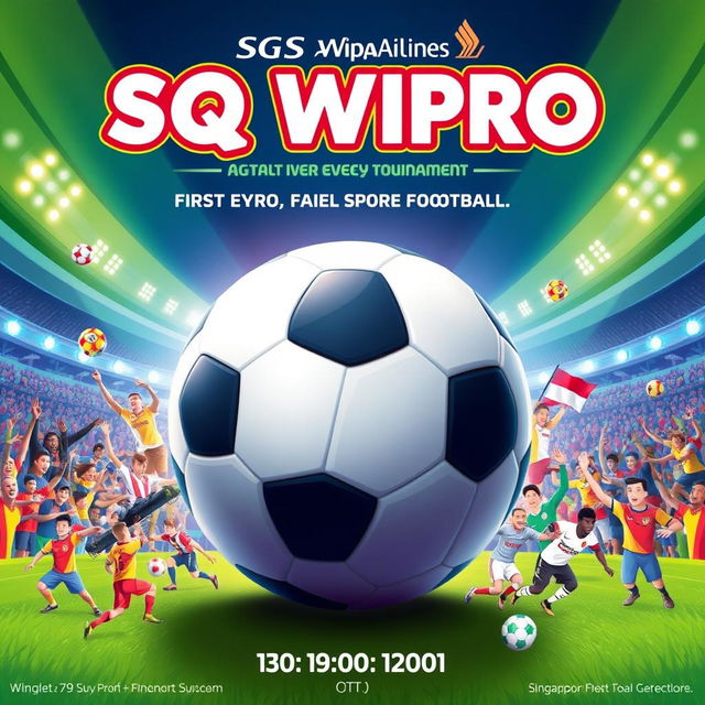 A vibrant and energetic poster showcasing SQ Wipro's first-ever football tournament