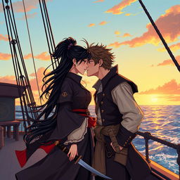 An illustration in manhwa style featuring a couple in a romantic kiss