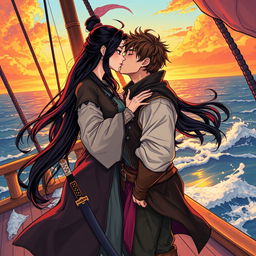 An illustration in manhwa style featuring a couple in a romantic kiss