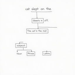 A detailed tree diagram illustrating the grammatical structure of the sentence 'The cat slept on the mat