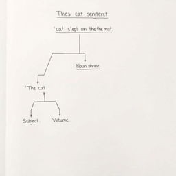 A detailed tree diagram illustrating the grammatical structure of the sentence 'The cat slept on the mat
