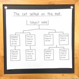 A detailed tree diagram illustrating the grammatical structure of the sentence 'The cat slept on the mat