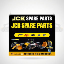 A vibrant and eye-catching banner design for Vardhman Machinery Store showcasing JCB spare parts