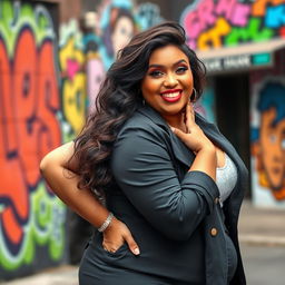 Portrait of a confident and beautiful plus-size woman, featured in a stylish and fashionable outfit