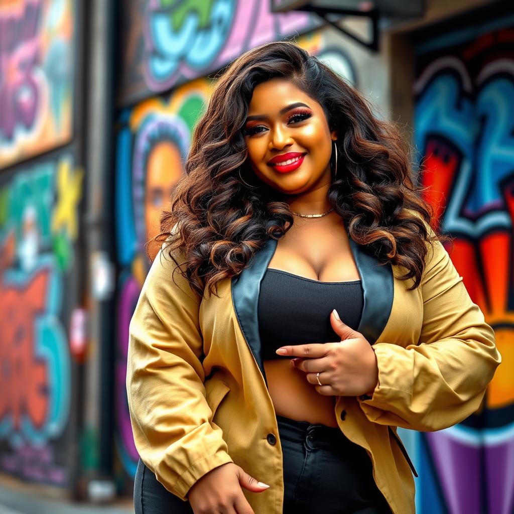 Portrait of a confident and beautiful plus-size woman, featured in a stylish and fashionable outfit