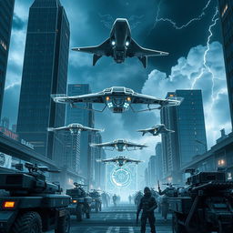A futuristic scene showcasing a Revolutionary Smart Defense System in action