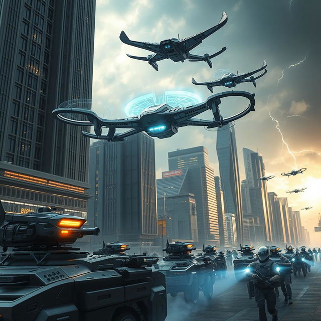 A futuristic scene showcasing a Revolutionary Smart Defense System in action