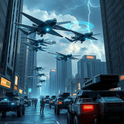 A futuristic scene showcasing a Revolutionary Smart Defense System in action