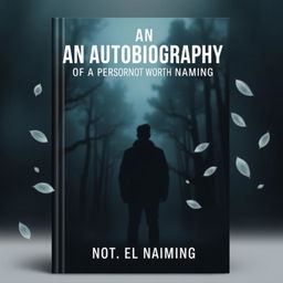 A book cover design for a mysterious autobiography titled "An Autobiography of a Person Not Worth Naming"
