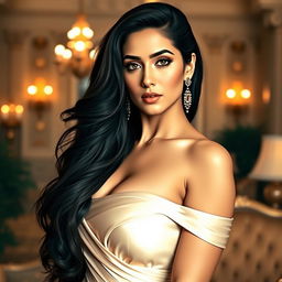 A glamorous portrait of a Bollywood actress inspired by Kareena Kapoor, featuring her in a stylish, elegant pose