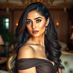 A glamorous portrait of a Bollywood actress inspired by Kareena Kapoor, featuring her in a stylish, elegant pose